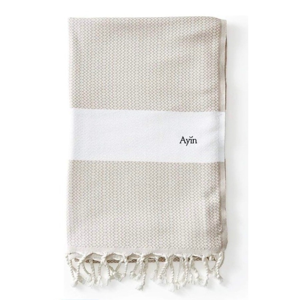 AYIN Genuine Turkish Towel Organic Aegean Cotton Natural Flatwoven 39x70in - Picture 2 of 7